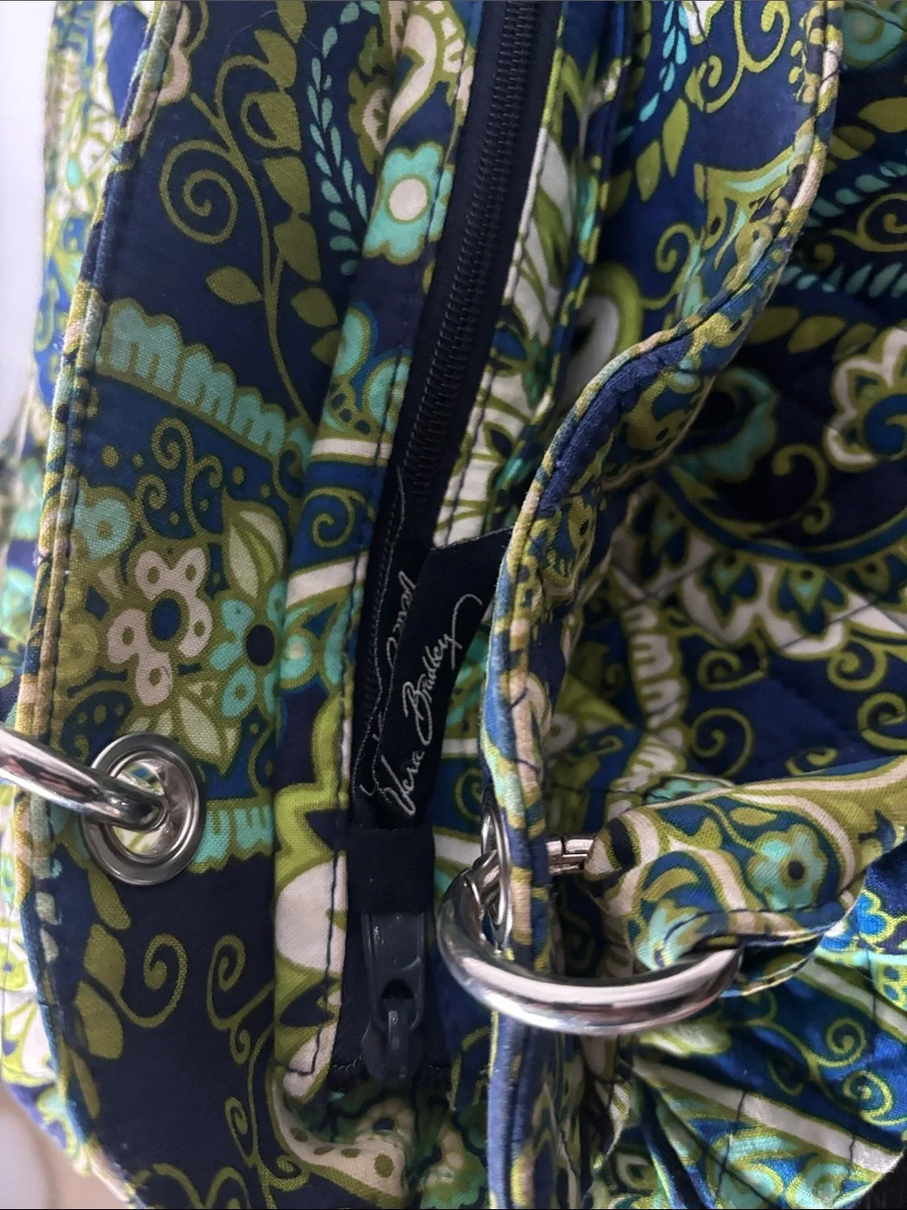 Y2K Vera Bradley Green Blue Paisley Satchel Silver Chain